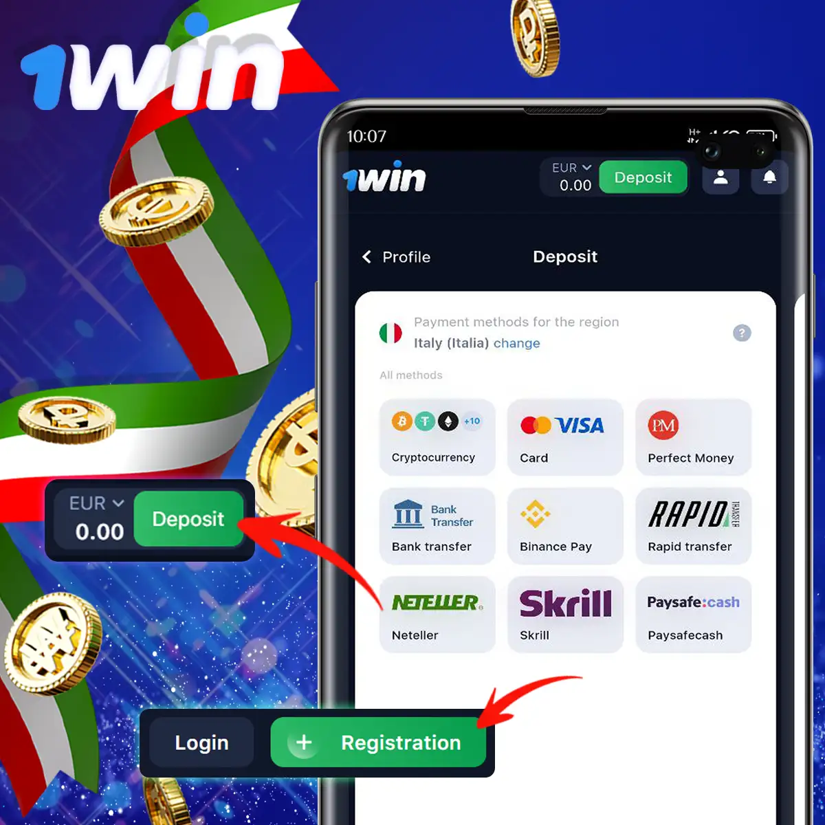 How to deposit funds via the 1Win app