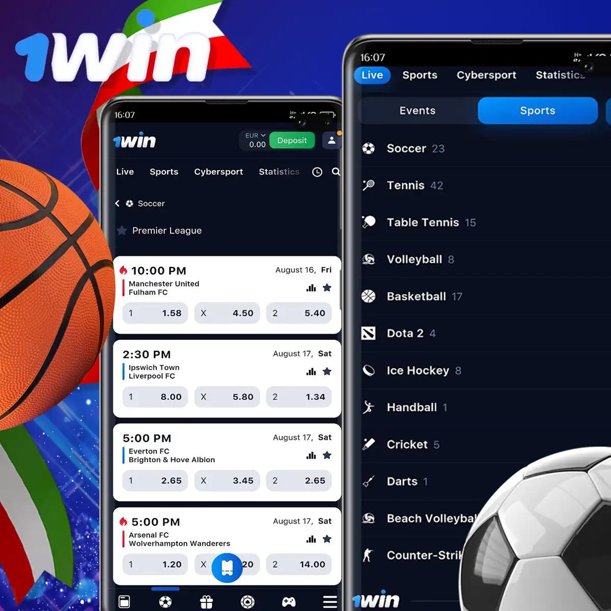 Betting options in the 1Win application