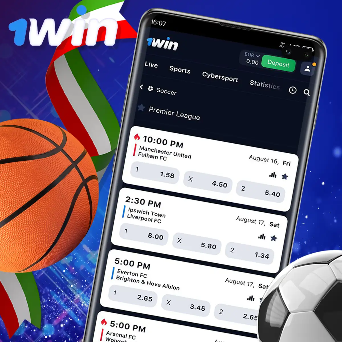 Types of betting in the 1Win app