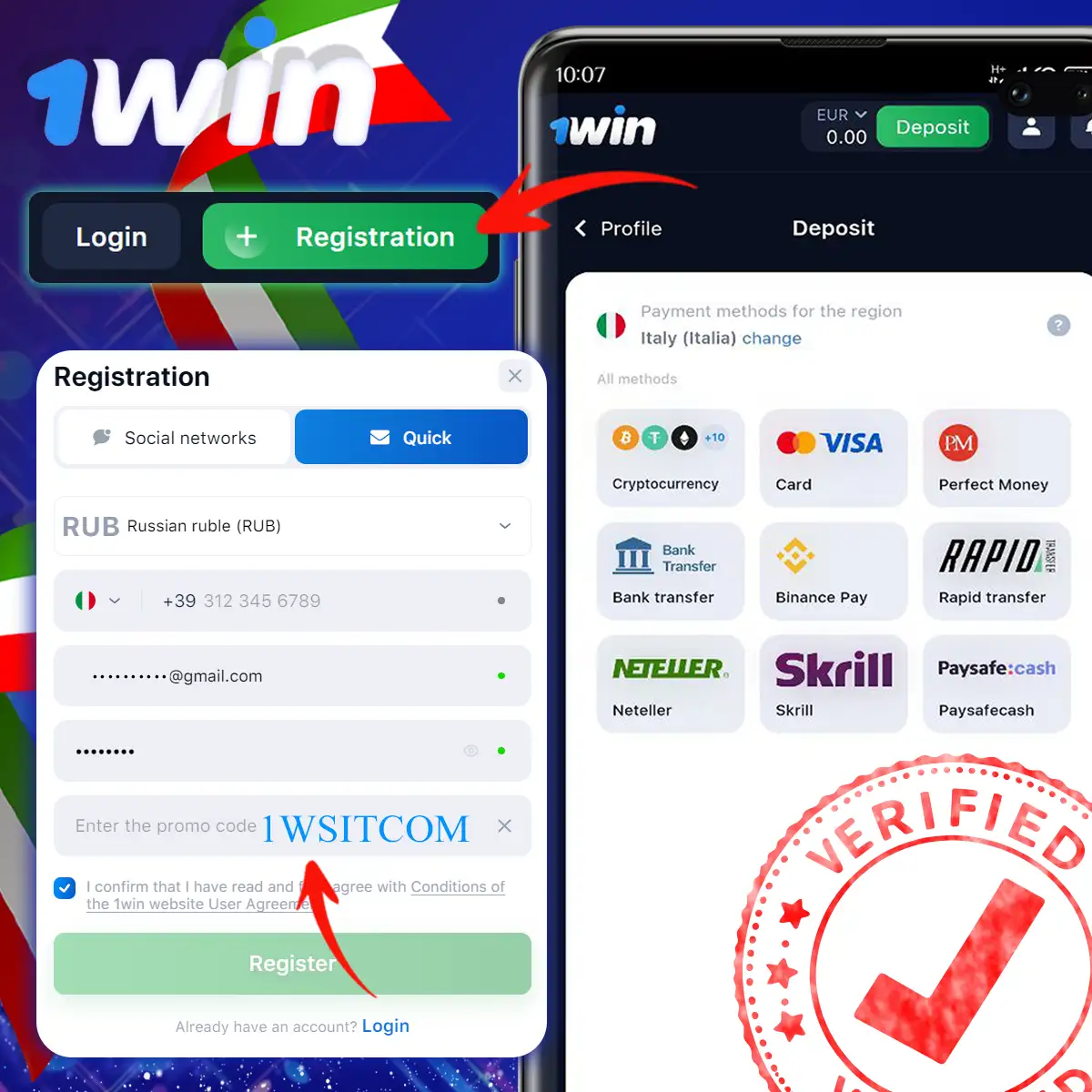 How to register and get a bonus at 1Win